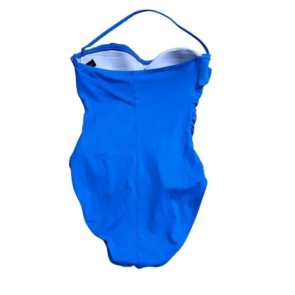 La Blanca Island Goddess Ruched Front Bandeau One Swimsuit Royal Blue Sz 8 - Picture 8 of 9